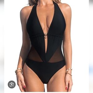 CUPSHE ONE-PIECE MESH CENTER SWIMSUIT BLACK NEW w/Tags